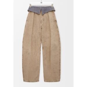 Loewe Cotton Beige Utility Trousers Wool Trimmed Pre-Owned IT 34/US 0 Barrel Leg